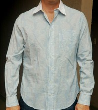 Gitman Bros Made in USA Baby Blue White Long Sleeve Paisley Button Shirt 16 1/2