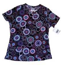 Strictly Scrubs Stretch Top Womens M Multicolor Geometric V Neck Medical NWT