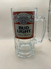 BUD LIGHT 8” Glass Beer Mug Stein 1988 Anheuser Busch Vintage Giant Big Bar Pub