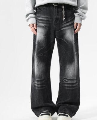 New Men's Retro washed denim Pants Youth Casual Loose Men Long Pants Trousers sz