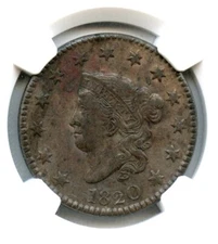 1820 Large Date N-9 Coronet Head Large Cent, NGC AU Details