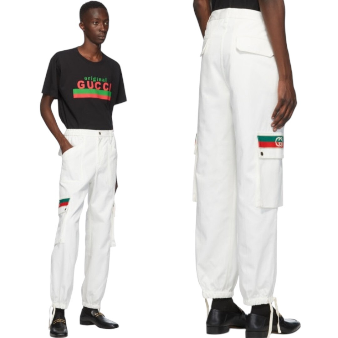 Luxury Gucci Off-White Cargo Pants Mens Size 50 Premium Cotton Canvas