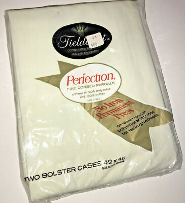 2 Vtg Fieldcrest Pillowcases Bolster Cases Fine Combed Percale Linens Cover NOS