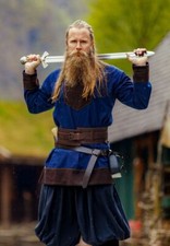 Wikinger Mittelalter Larp Tunika Langarm Roland Wolle dunkelblau/braun grau/rost