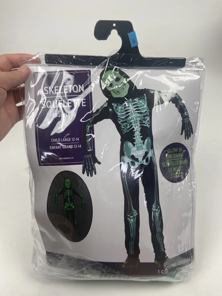 New-Skeleton Glow in Dark-Toddler & Teen! 连身裤服装面具手套万圣节 — 第 3/4 张图片