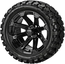 (4) Golf Cart 23x10R14 Sierra Rover Radial Tire on 14x7 Gloss Black Viking Wheel