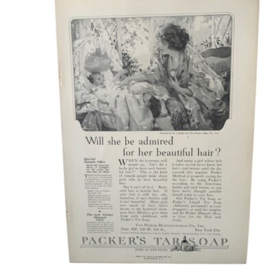 Vintage 1922 Packer s Tar Soap Beautiful Hair Ad Advertisement 