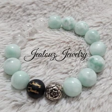 Sterling Silver Jasmine Flower 12mm Moonstone Gemstone Yoga Stretch Bracelet