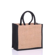 SECONDS - 3 x Jute Hessian Black Trim Lunch Bags Shopper 26 x 24 x 17cm