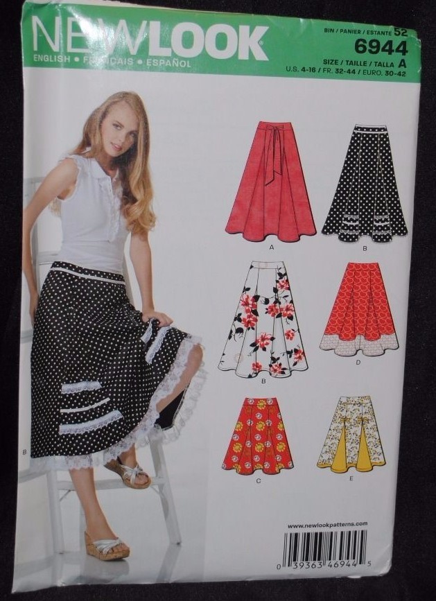 New Look 6944 Sewing Pattern Full Skirt Inserts Length Trim Op Ladies Size  4-16