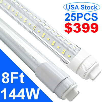 12/25 Pack T8 8Ft Led Tube Light 8 Ft Led Bulbs 2 Pin V Shaped 144W 6500K No RF