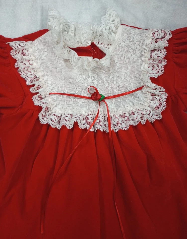 Vestido de Navidad vintage 'Cutest One' terciopelo rojo encaje niña niño muñeca vacaciones 4T Foto 2 de 4