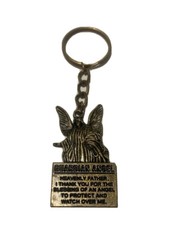 Large Bronze Tone Guardian Angel Prayer Key Chain Vintage Estate piece