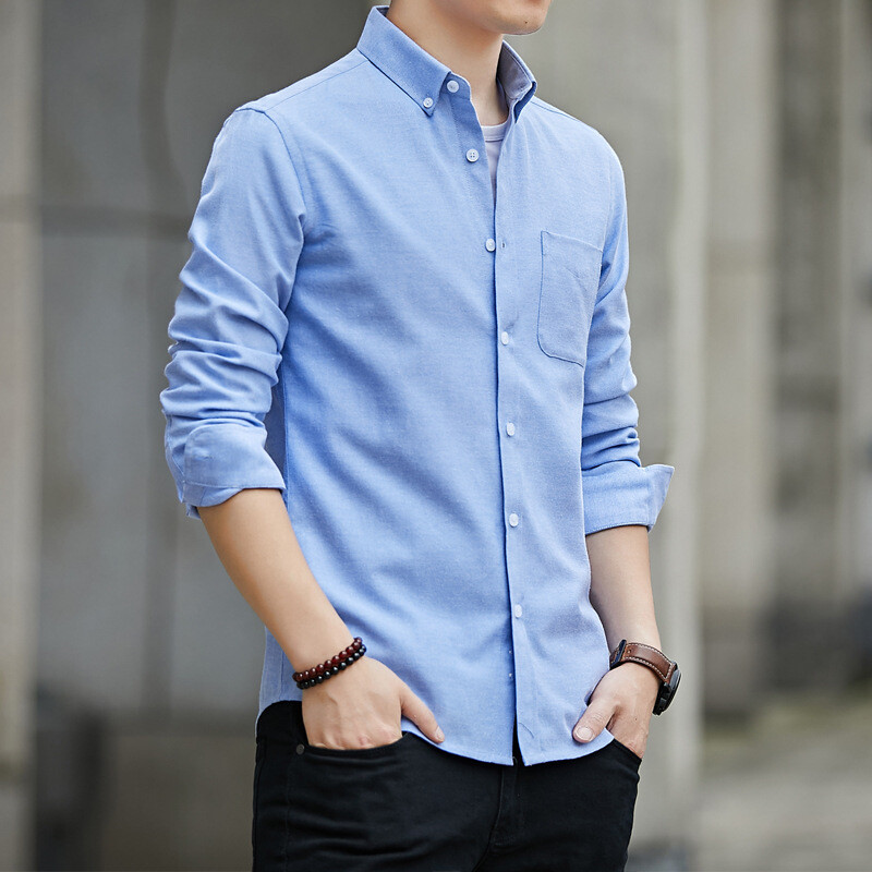 New Men's Dress Shirts Long Sleeves Slim Fit Korean Oxford Pocket Casual Shirts New Men's Dress Shirts Long Sleeves Slim Fit Korean Oxford Pocket Casual Shirts