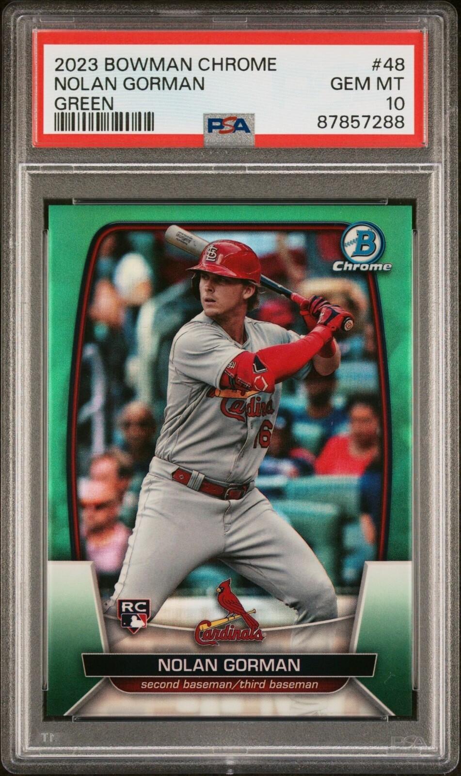 2023 Bowman Chrome Nolan Gorman Green Refractor /99 RC Rookie PSA 10 Gem Mint