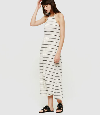 slim fit dress slacks Ivory/Heather Grey Striped Strapless Midi Dress