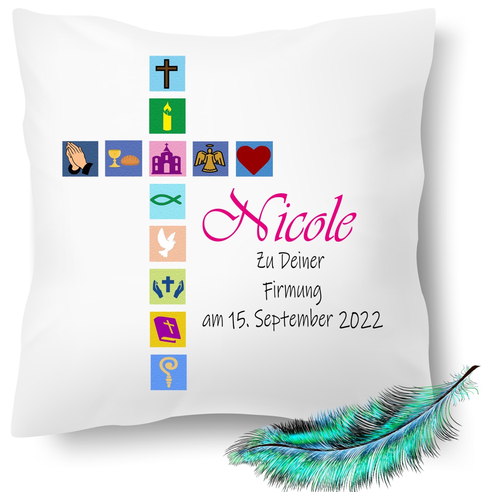 FIRMUNG GESCHENK PERSONALISIERTES NAMEN KISSEN |BEDRUCKTES SYMBOLE FOTOKISS