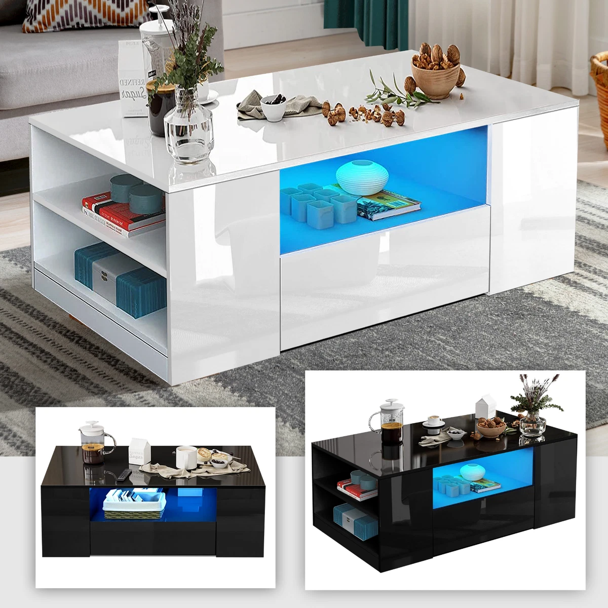 Led high 2024 gloss coffee table