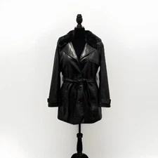 Vince Camuto Women Faux Leather Belted Trench Coat  Black Color -size XL