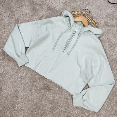 Hollister Hooded Cropped Pullover Hoodie Sweatshirt 1/2 Zip Mint Size L 