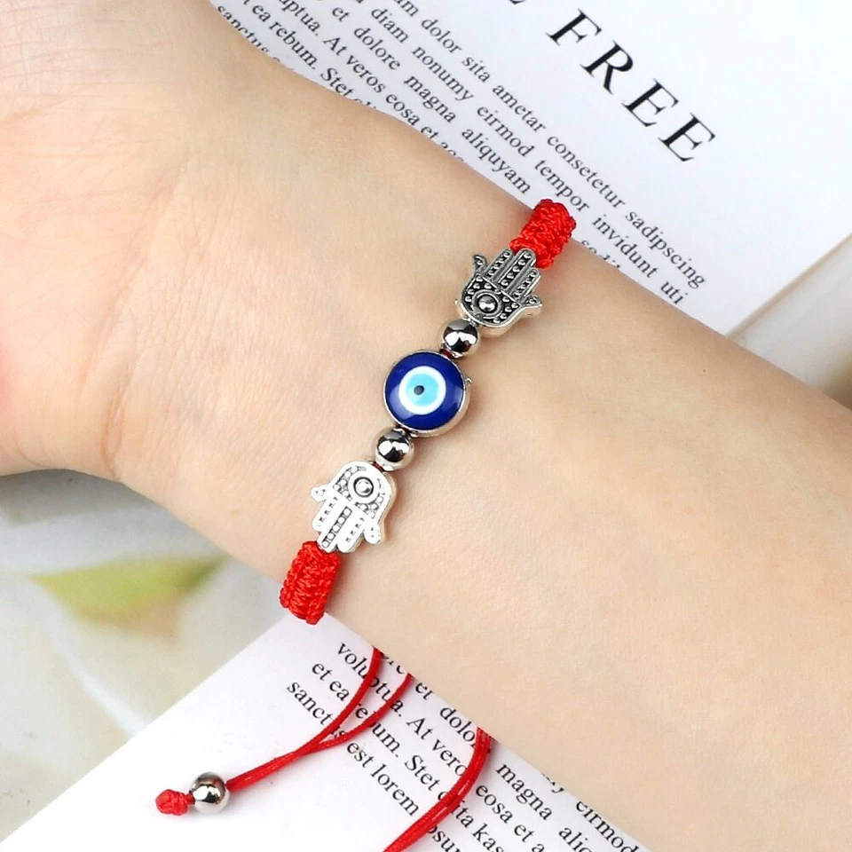 Pulsera Roja Protección del Mal de Ojo Buena Suerte Ajustable Hamsa Ojo Lucky Foto 4 de 4