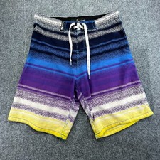 Pacific Surf By Exist Board Shorts Mens M Purple Yellow Blue Striped Swim Trunks