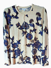 Women Croft  Barrow Button Cardigan Stretch Long Sleeve Floral Cream/Blue Sz M