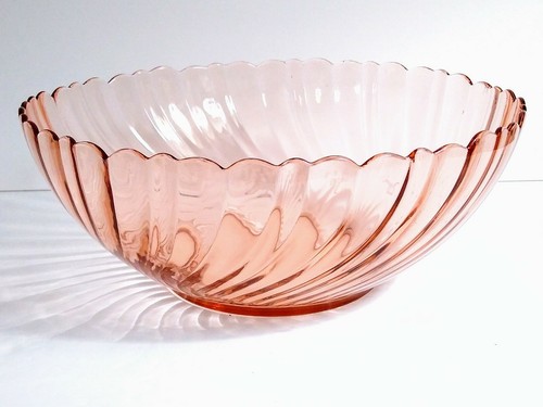 Arcoroc France Rosaline Pink Swirl Optic 9 1 4 Salad Serving Bowl Euc Ebay