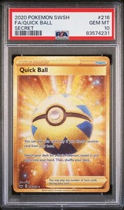PSA 10 2020 POKEMON SWORD & SHIELD 216 FULL ART QUICK BALL SECRET