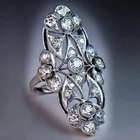 Vintage Retro Flower Lab created Diamond Wedding Noble Hollow 925 Silver Ring