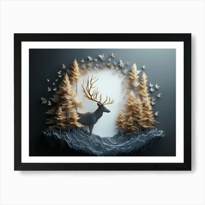 3D Modern Stereo Hirsch Reh Tier mit gerahmtem Wandbild Poster Leinwanddruck Bild