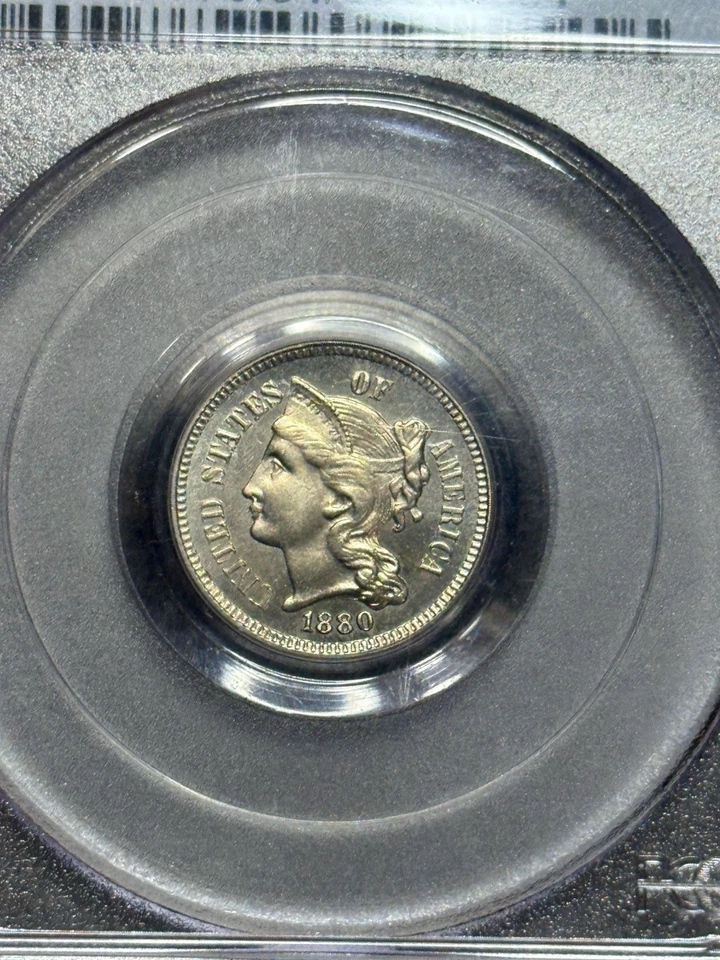 1880 PR64 Three Cent Nickel PCGS CAC Proof Type Coin Flashy Original Low Mintage - Image 3 of 4