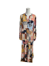 Wonderly Women's Boho Dress Size L Multicolor Patchwork Long Sleeve V Neck