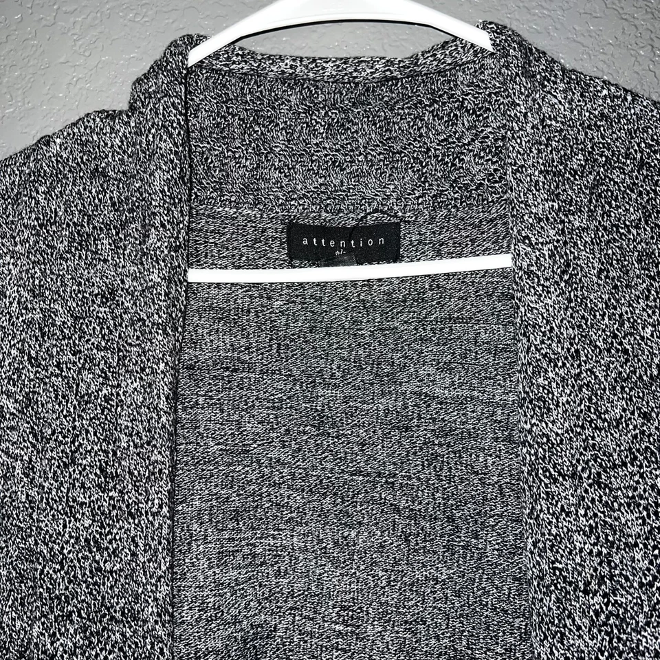 Cárdigan suéter negro blanco jaspeado frente abierto para mujer talla M dobladillo drapeado ligero Foto 4 de 4