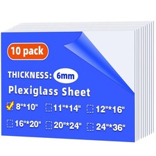 10 Pack 8" x 10" Clear Plexiglass Sheets 1/4 inch x pack , clear