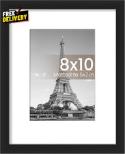 8x10 Black Picture Frame Wall Display Fits 5x7 w Mat or 8x10 No Mat