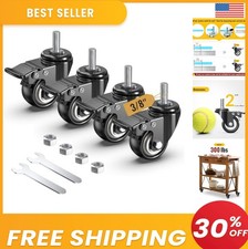 2 Inch Stem Caster Wheels Set of 4 Total Locking 3/8-16 x 1 Swivel 300 lb TPE