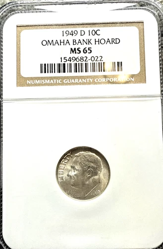 1949-D NGC MS 65 – Roosevelt Dime – Certified Gem - Omaha Bank Hoard Coin