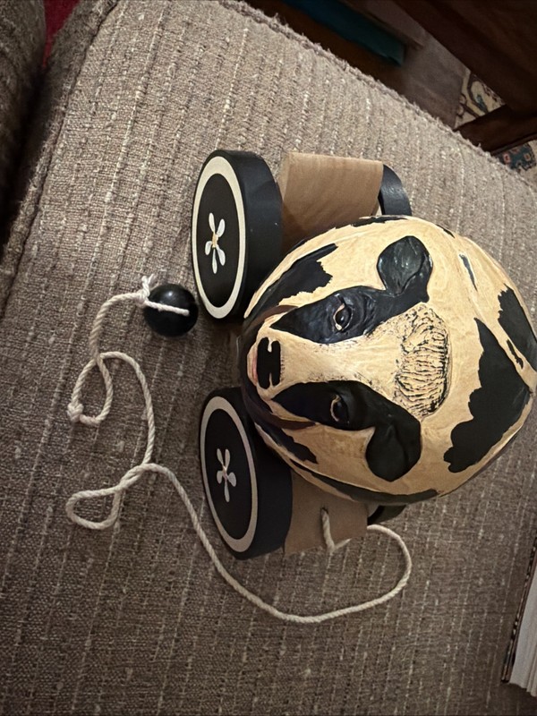 Briere Studio Designs Holstein Cow Roly Poly Pull Toy Vintage Folk Art 1988