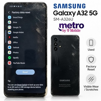Samsung Galaxy A32 5G SM-A326U Metro by T-Mobile Black Used Cracked Glass #9