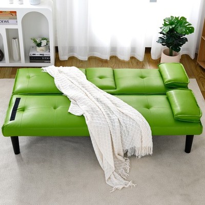 Futon Sofa Bed Faux Leather Couch Convertible Recliner Cup Holders Living Room