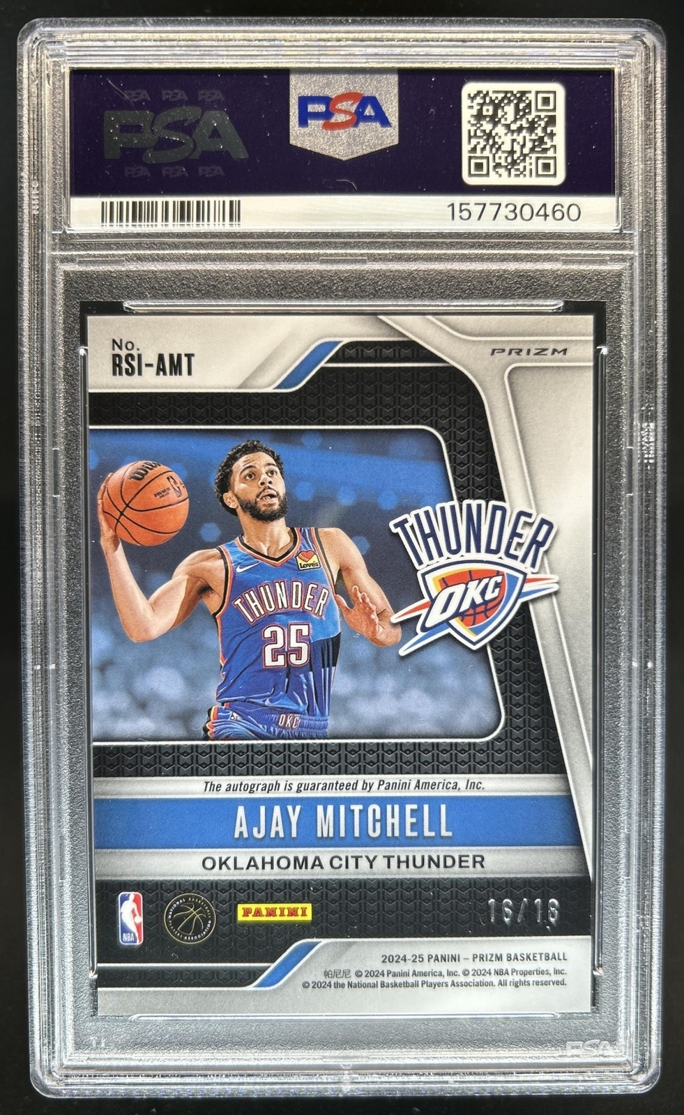 2024-25 Panini Prizm Ajay Mitchell Rookie RC Lotus Flower Auto #/18 PSA 10 view 2