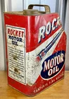 Vintage Rocket Motor Oil 2G Can Antique Gas Service Station Advertising Tin Sign