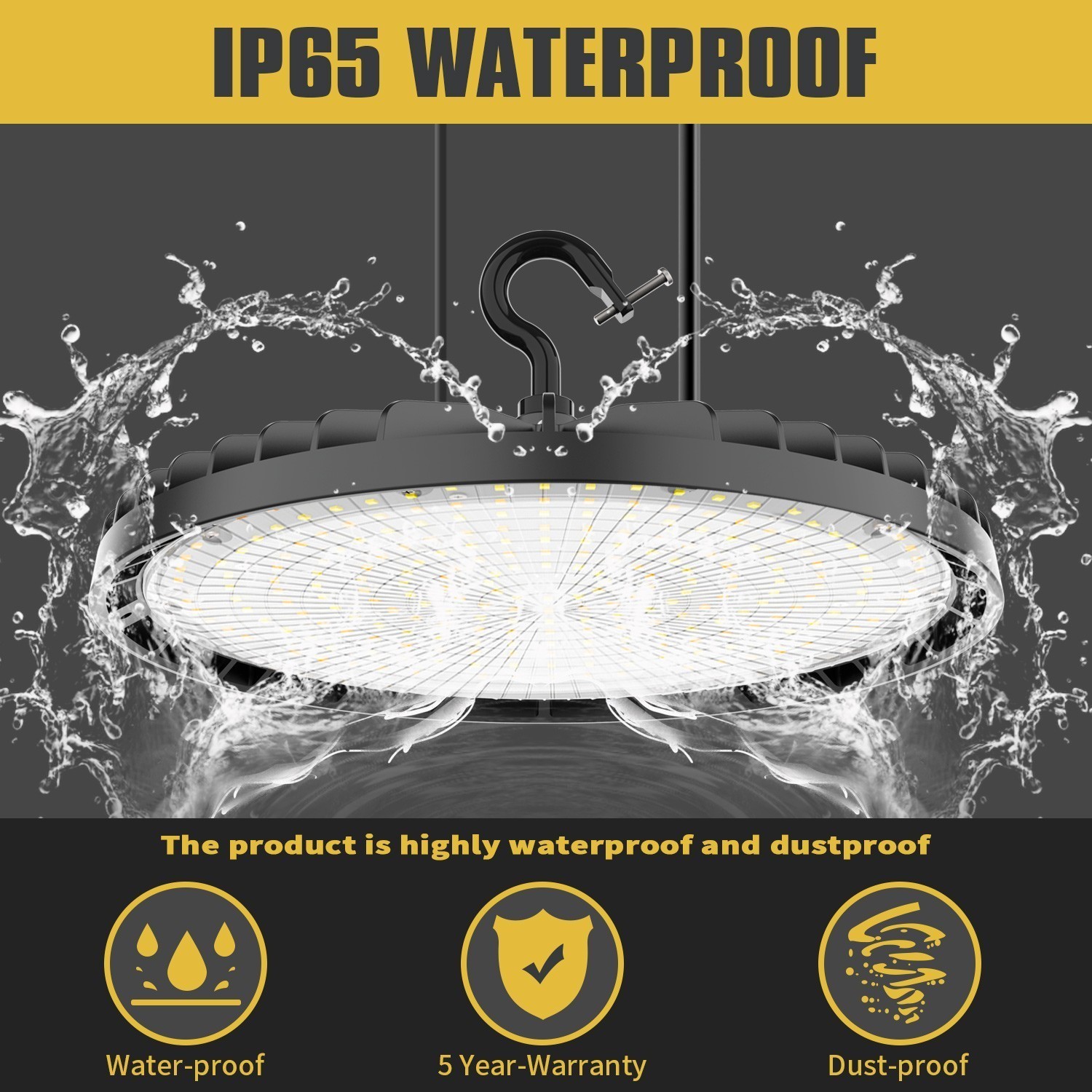 2 Pack 150W Dimmable High Bay LED Shop Light 4500K 5000K 5700K for Warehouse Gym