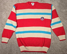 Izod Lacoste Vtg 80s Sweater Ramie Cotton Varsity Logo Patch Striped Boy's XL