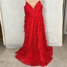 Mac Duggal Sleeveless Red Chiffon Pleated Ruffle Maxi Gown Dress 18