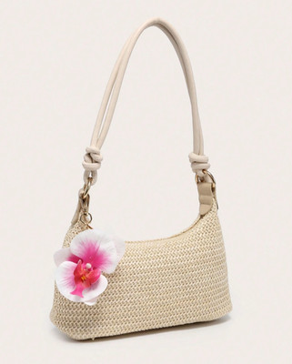 Bolso de Mano Tejido con Flor de Orquídea Bolsa Pequeña de Hombro Cartera Hombro