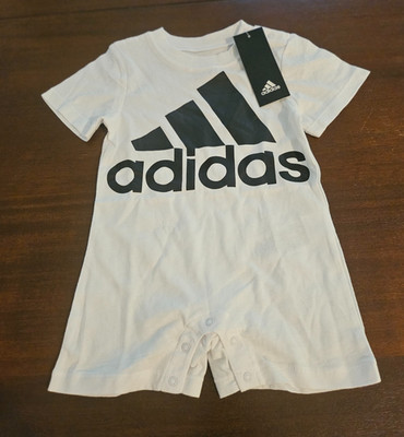 adidas Baby Sizes Shortie All Over Print Summer Romper White Black 12 mo NWT