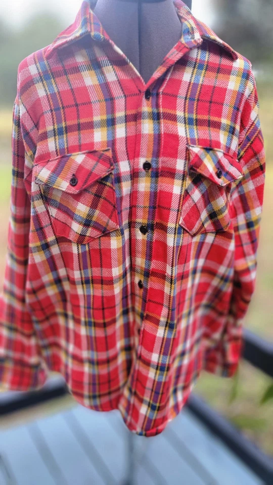 Camisa de franela sanforizada de algodón a prueba de heladas vintage talla grande EE. UU. AÑOS 60 Foto 2 de 4