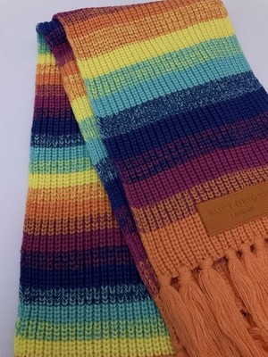 NWT Kurt Geiger Knit Scarf Colorful Ombre Rainbow Orange Fringe